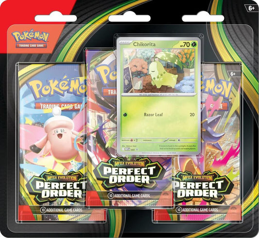 Pokemon TCG: Mega Evolution - Perfect Order 3-Pack Blister (Chikorita) (PRE-ORDER)