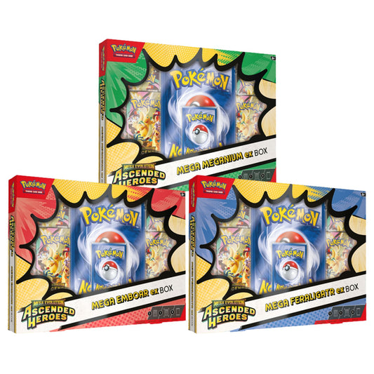 Pokemon Mega Evolution Ascended Heroes Ex Box (Mega Meganium, Mega Emboar or Mega Feraligatr) (Presell)